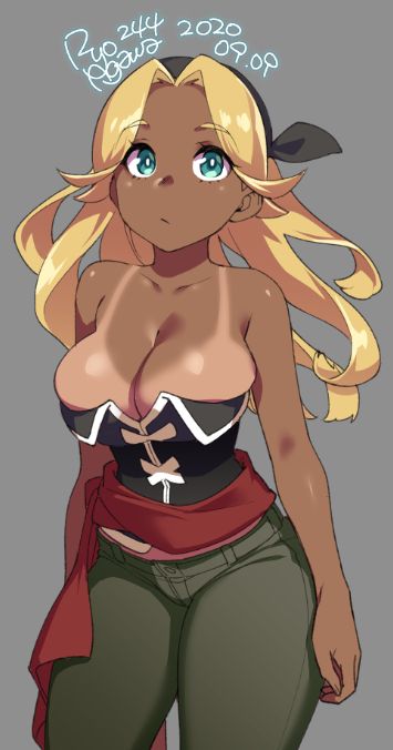 1girls, big breasts, breasts, cleavage, dark skin, dark-skinned female, female, female only, large breasts, looking at viewer, ryo agawa, solo, tan, tanline