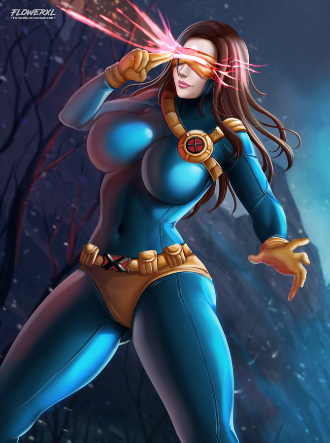 1girls, big breasts, breasts, cleavage, cyclops (x-men), female, female only, flowerxl, large breasts, marvel, marvel comics, rule 63, scott summers, solo, x-men