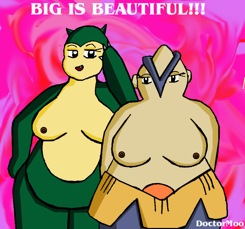 anthro breasts color doctormoo female female_only front_view fur furry hariyama multiple_females nipples obese_female pink_background pokemon snorlax standing what