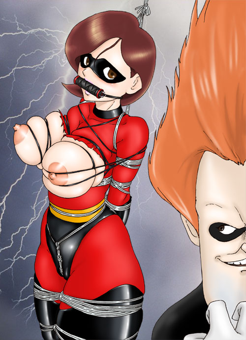 arms_behind_back bondage breasts breasts_out disney elastigirl gag gagged helen_parr milf nipples pixar rape rope rope_bondage straight_hair syndrome the_incredibles