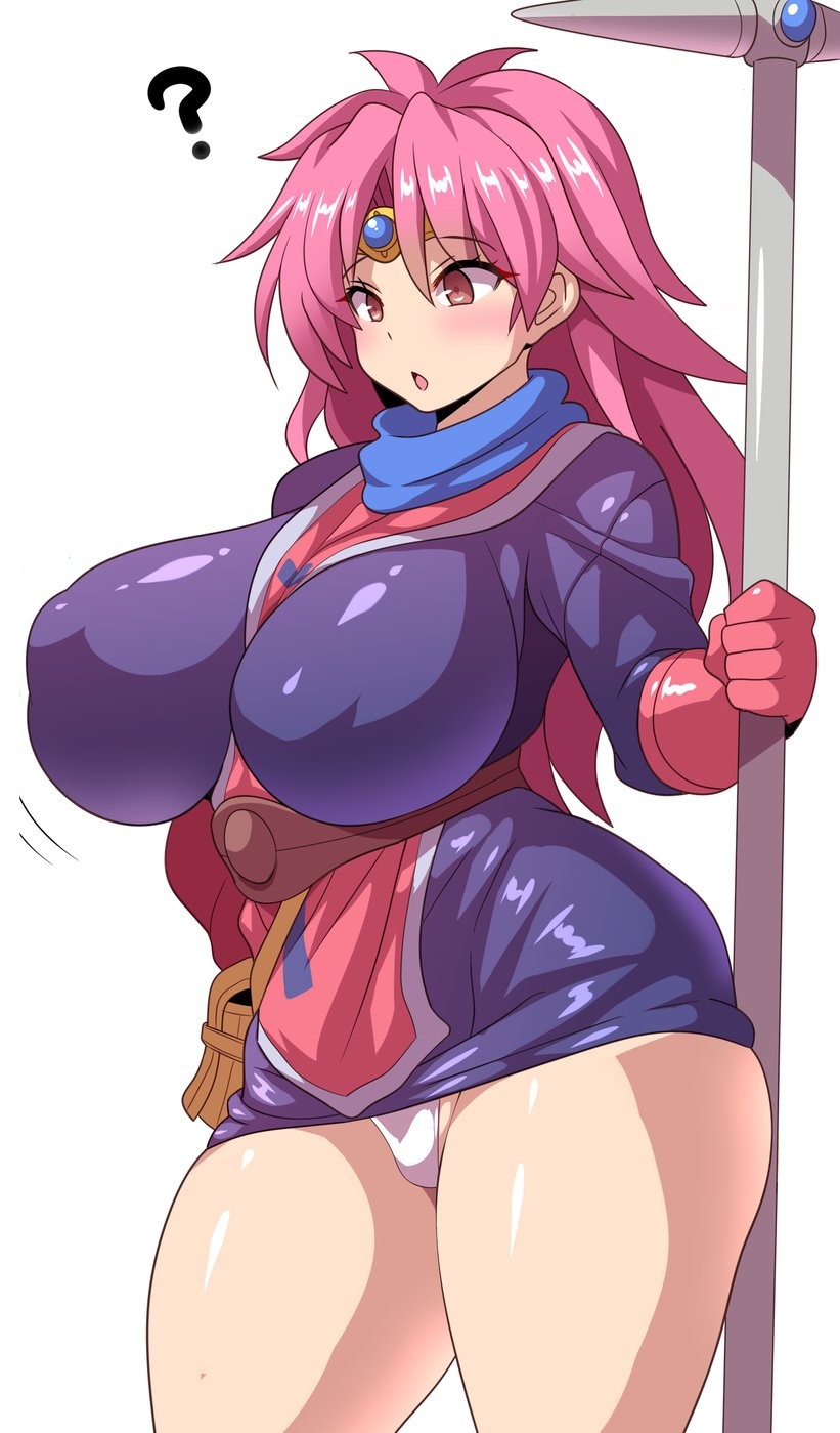 1girls anime_style blush breasts busty clothing curvaceous dragon_quest dragon_quest_dai_no_daibouken dress female female_only gem jewelry konno_tohiro large_breasts long_hair maam open_eyes panties pink_hair solo tiara underwear voluptuous white_panties wide_hips