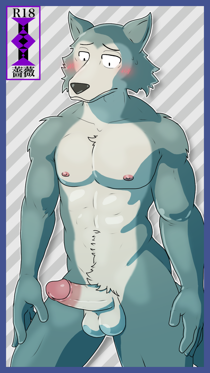 1boy 2019 5_fingers anthro anthro_only beastars blue_fur canid canine circumcised circumcision_scar fur furry furry_ears furry_only grey_background humanoid_genitalia humanoid_penis legoshi_(beastars) male male_only mammal mammal_humanoid mouth_closed nipples nude nude_male penis raven2dx testicles wolf wolf_ears wolf_humanoid