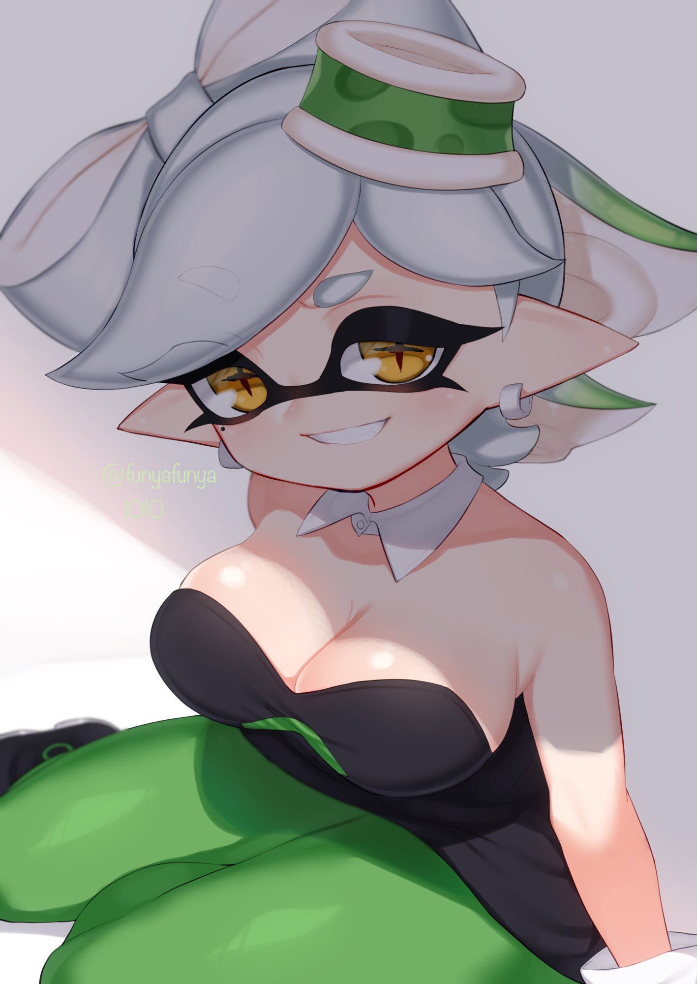+ +, areolae, big breasts, breasts, clothed, clothing, eye, eye contact, female, fny 96, funyafunya1010, marie (splatoon), mole under eye, nintendo, splatoon, splatoon 2, symbol-shaped pupils, tentacle, tentacle hair, unusual anatomy, unusual eyes, unusual pupils, white hair, yellow eyes, yellow pupils