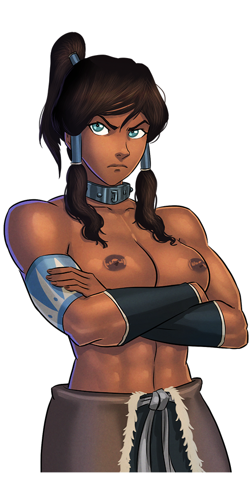 1girls abs angry armbands arms_crossed avatar_legends bend_or_break breasts clothing collar dark-skinned_female dark_skin female female_only game_cg korra large_breasts looking_at_viewer ponytail solo straight_hair sunsetriders7 teenage_girl teenager the_avatar the_legend_of_korra topless water_tribe