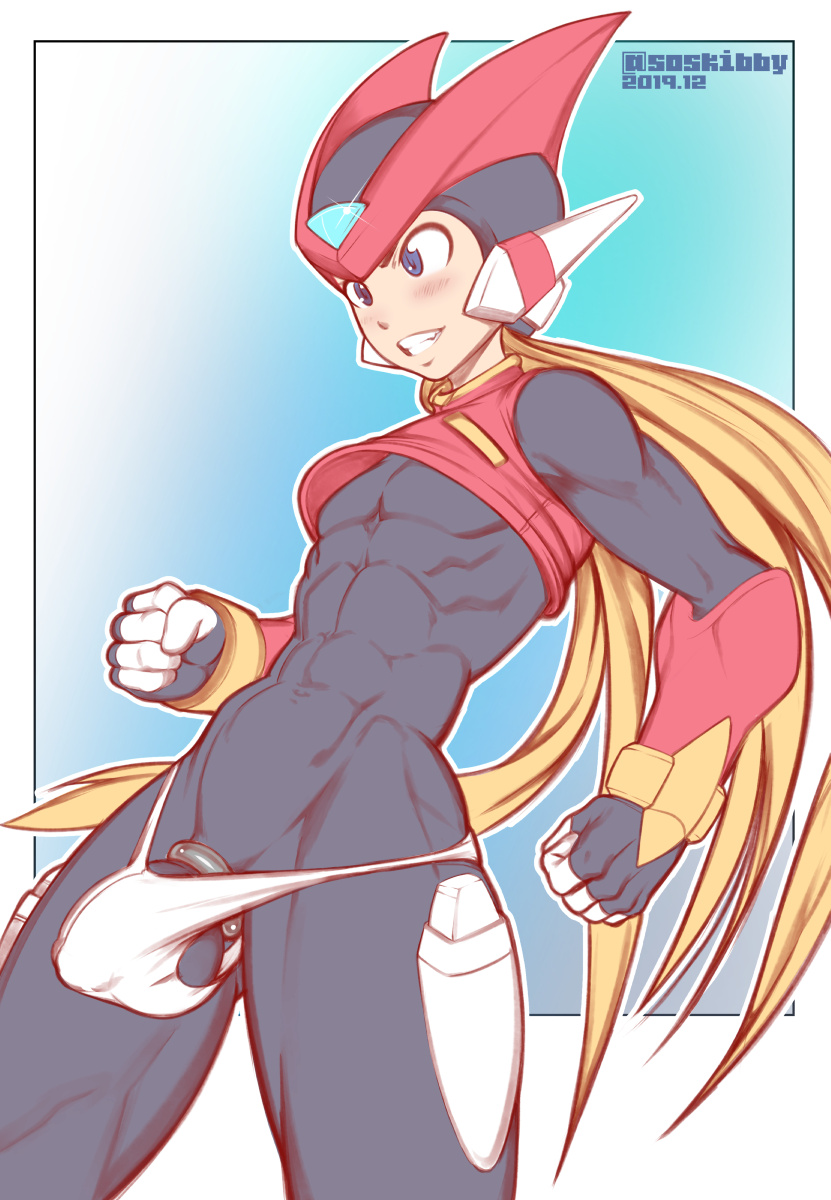 1boy abs bodysuit bulge erection_under_clothes girly male male_only mega_man mega_man_zero penis skibby zero_(mega_man)