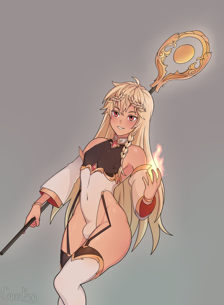 1boy, 2020, alternate version available, belka dog, bulge, crossdressing, cuccoking, dark skin, dark-skinned femboy, dark-skinned male, femboy, girly, mage, male, male only, nipple bulge, solo, trap