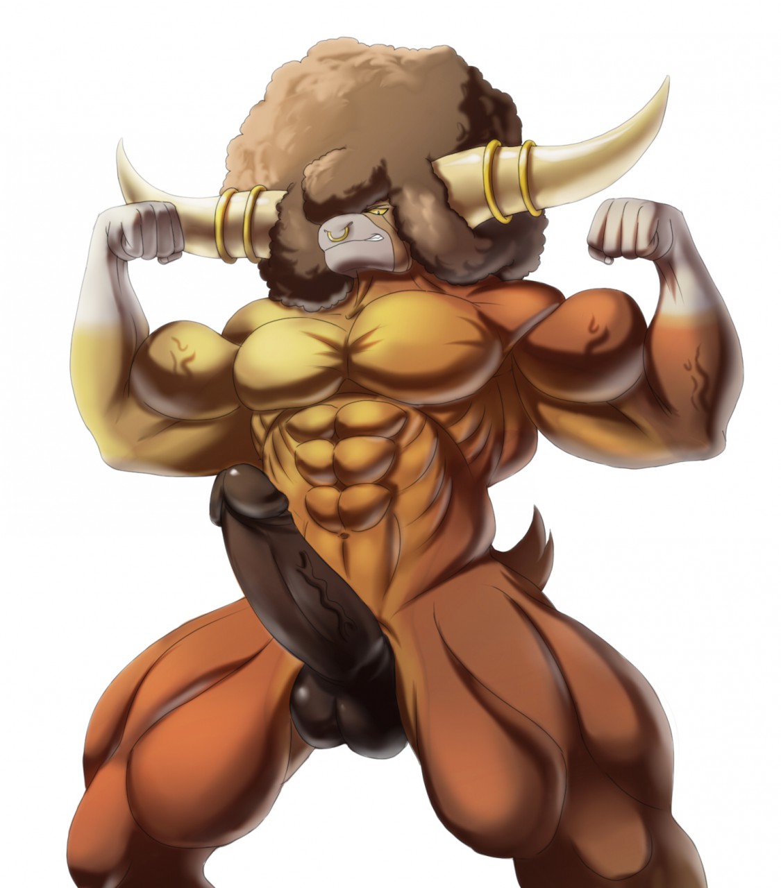 1boy bouffalant bovine buffalo erection eye_contact furry hair_over_one_eye half-closed_eyes huge_penis kruger0 looking_at_viewer male male_only muscles nintendo no_nipples original_character penis pokemon pokemon_bw pose solo testicles thick_thighs thigh_gap veins wide_hips