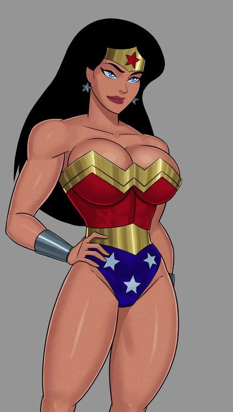 1girls, abs, amazon, biceps, big breasts, black hair, blue eyes, breasts, busty, cleavage, dc, dc comics, dcau, female, female only, huge breasts, justice league, leotard, long hair, muscular, muscular female, seductive, solo, sunsetriders7, tiara, wonder woman, wonder woman (series)