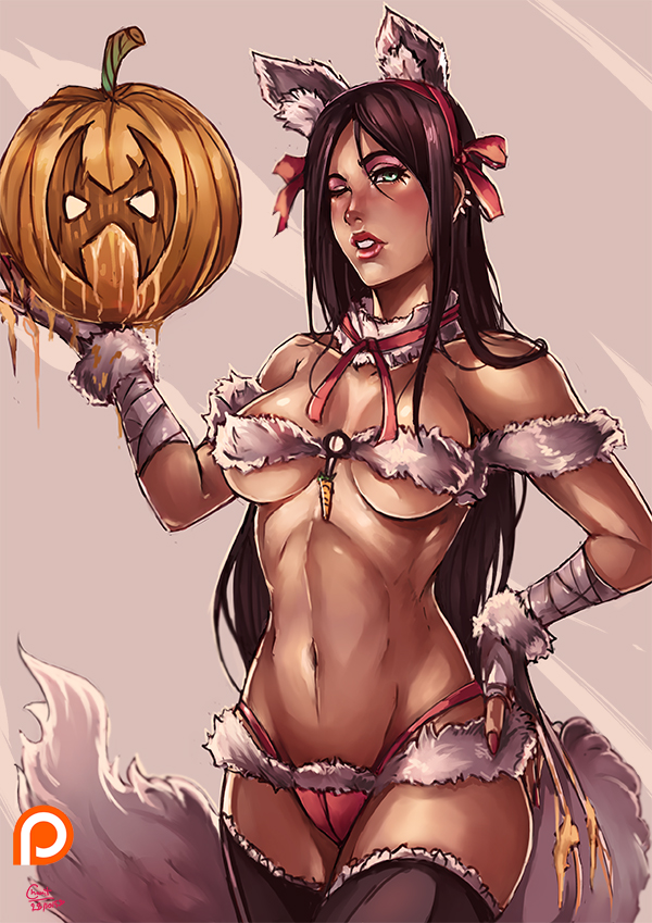 1girls, animal ears, bikini, female, female only, halloween, kachima, laura kinney, marvel, marvel comics, pinup, posing, pumpkin, solo, superheroine, x-23, x-men