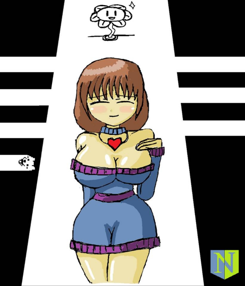 big_breasts blush flowey_the_flower frisk hourglass_figure lesser_dog tagme thick_thighs undertale wholesome