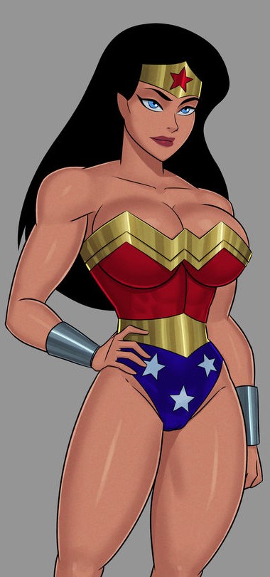 1girls, biceps, big breasts, black hair, blue eyes, breasts, busty, cleavage, dc, dc comics, dcau, female, female only, huge breasts, justice league, long hair, muscular, muscular female, seductive, solo, sunsetriders7, tiara, wonder woman, wonder woman (series)
