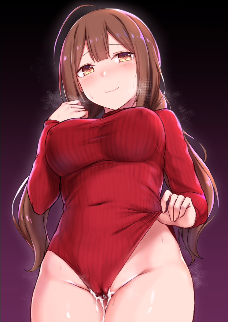 1girls big_breasts blush breasts cai_geng cameltoe cum cum_wearing erect_nipples female female_only idolmaster idolmaster_shiny_colors kuwayama_chiyuki large_breasts looking_at_viewer nipples pokies pussy_juice solo thick_thighs wide_hips