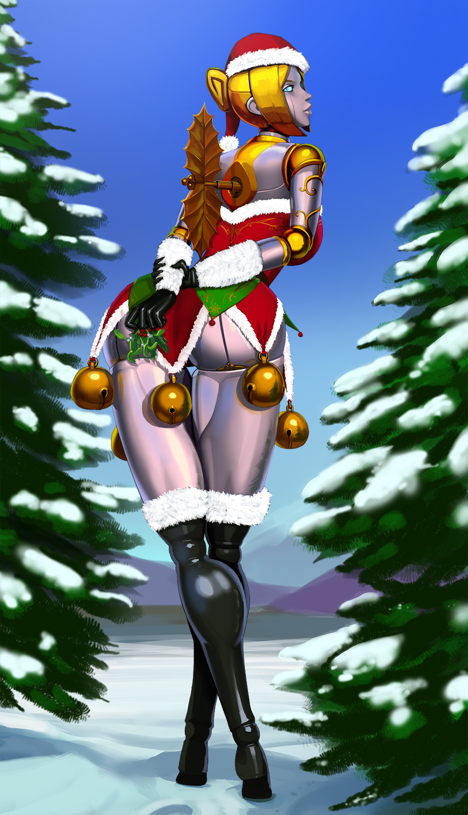 1girls aka6 ass big_ass christmas female female_only league_of_legends orianna panties robot robot_girl santa_hat snowdown snowdown_showdown_series solo