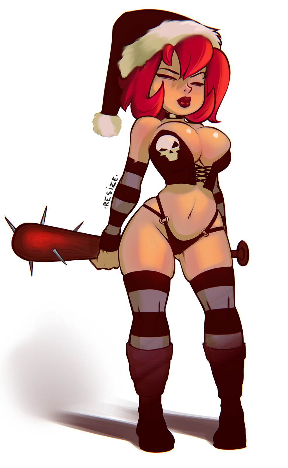 1girls, accessories, aged up, armwear, artist name, ass, bare midriff, boots, breasts, bustier, cameltoe, choker, christmas, cleavage, clothing, curvy, erect nipples, female, footwear, gaz membrane, headwear, huge areolae, huge ass, huge breasts, human, invader zim, jewelry, legwear, lipstick, neckwear, nipples, orange hair, pale skin, puffy nipples, pussy, red hair, red lips, redhead, resize (artist), shadow, short hair, spiked club, thicc gaz, thick lips, voluptuous, weapon, white background, wide hips