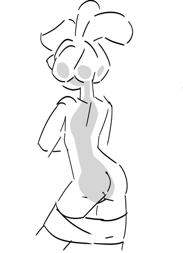 arms_crossed ass crossed_arms egolion female female_only flat_chest front_view gem_(species) hair_over_eye lithe monochrome orange_spodumene plain_background ponytail rear_view sketch skinny skirt_down solo solo_female steven_universe thin_waist topless white_background