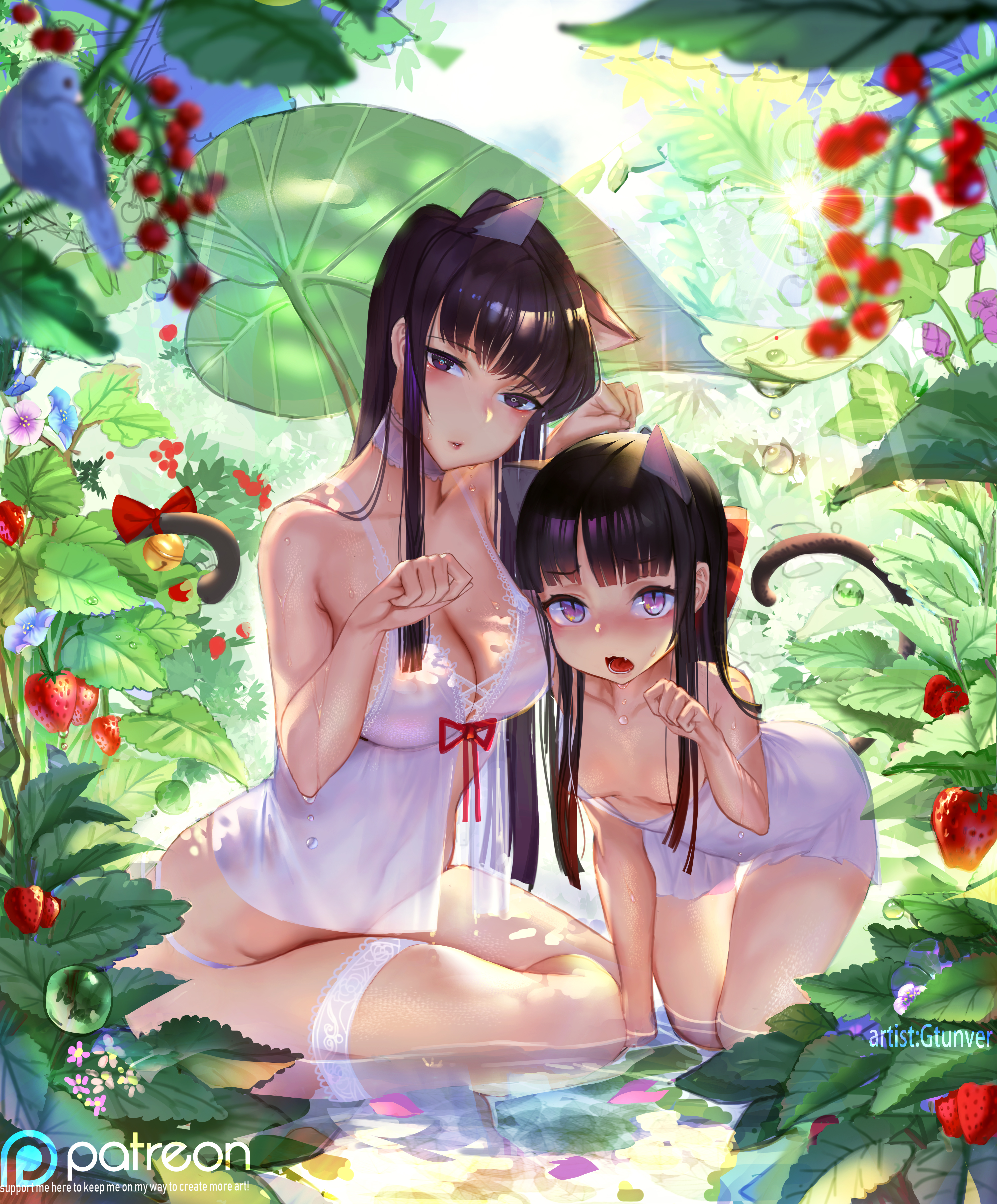2girls, black hair, cat ears, cat girl, cat tail, catgirl, female, gtunver, komi shouko, komi-san wa komyushou desu