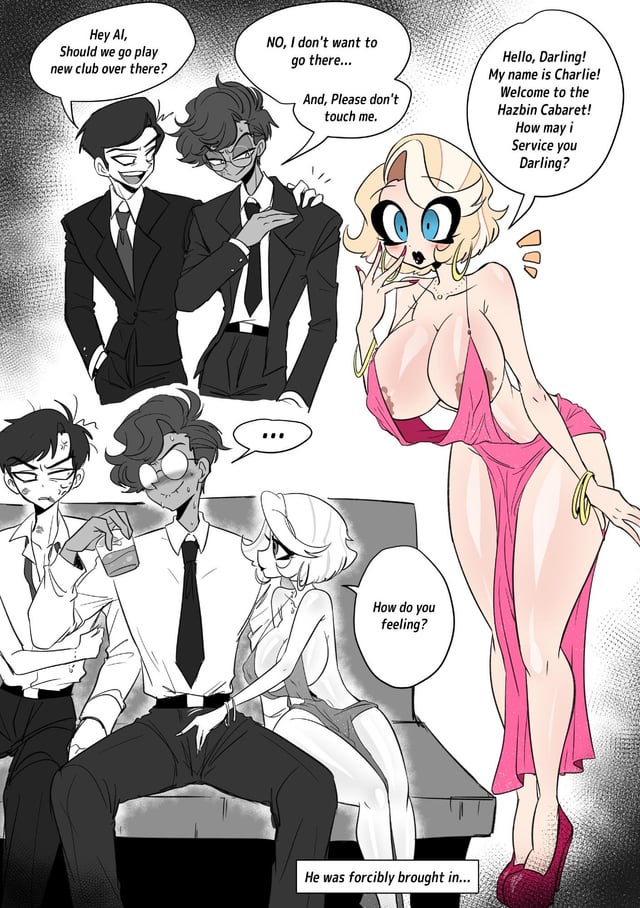 alastor (hazbin hotel), big ass, big breasts, charlie morningstar (hazbin hotel), clothed, female, hazbin hotel, huge ass, huge breasts, human alastor (hazbin hotel), male, ‪nyochandesuyo, nyochandesuyo (artist), revealing clothes, teasing