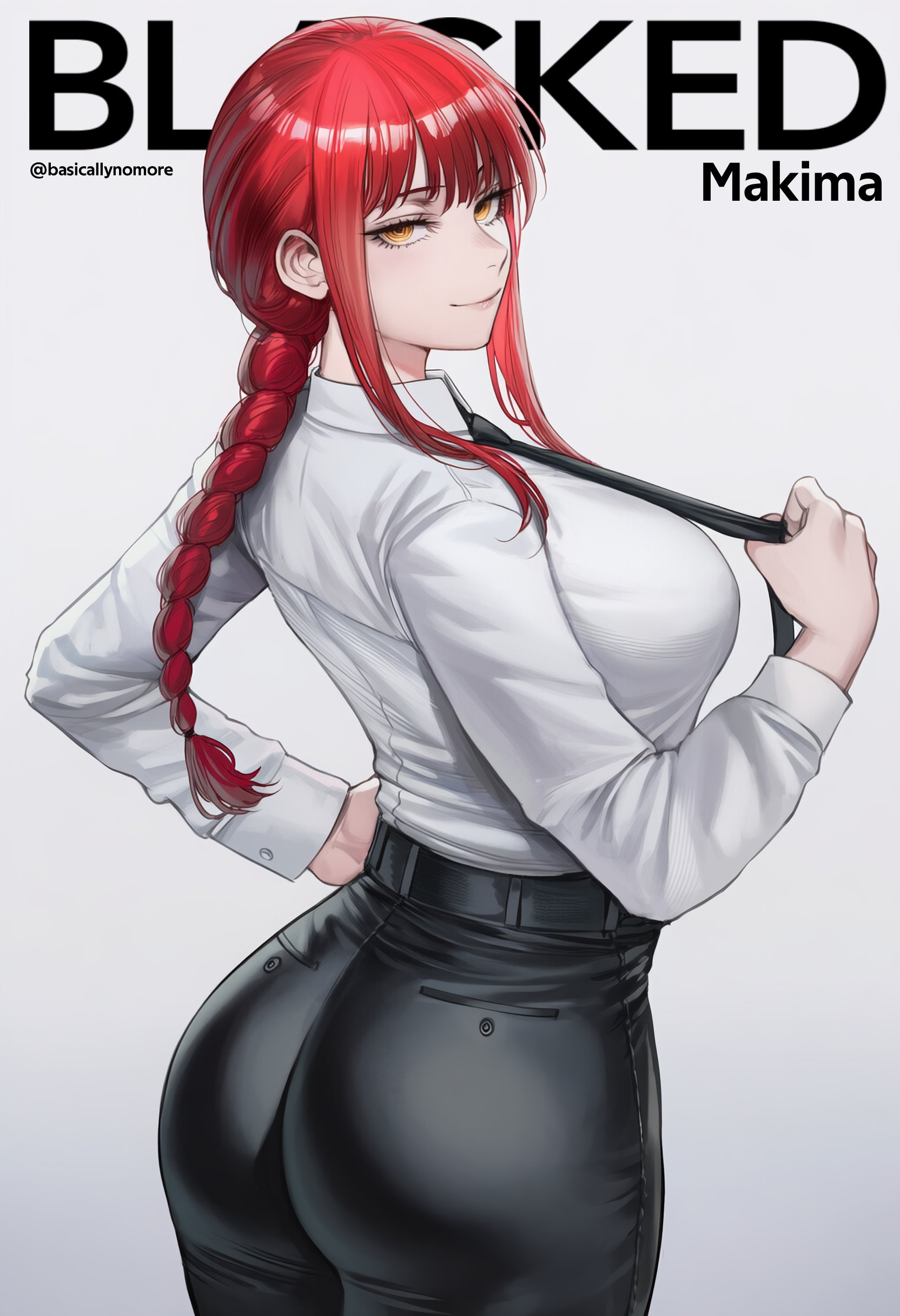 ai generated, basicallynomore, blacked, chainsaw man, female, looking at viewer, makima (chainsaw man), pubic tattoo, qos, qos tattoo, queen of spades, queen of spades symbol, queen of spades tattoo, tattoo, tattoos, white skin