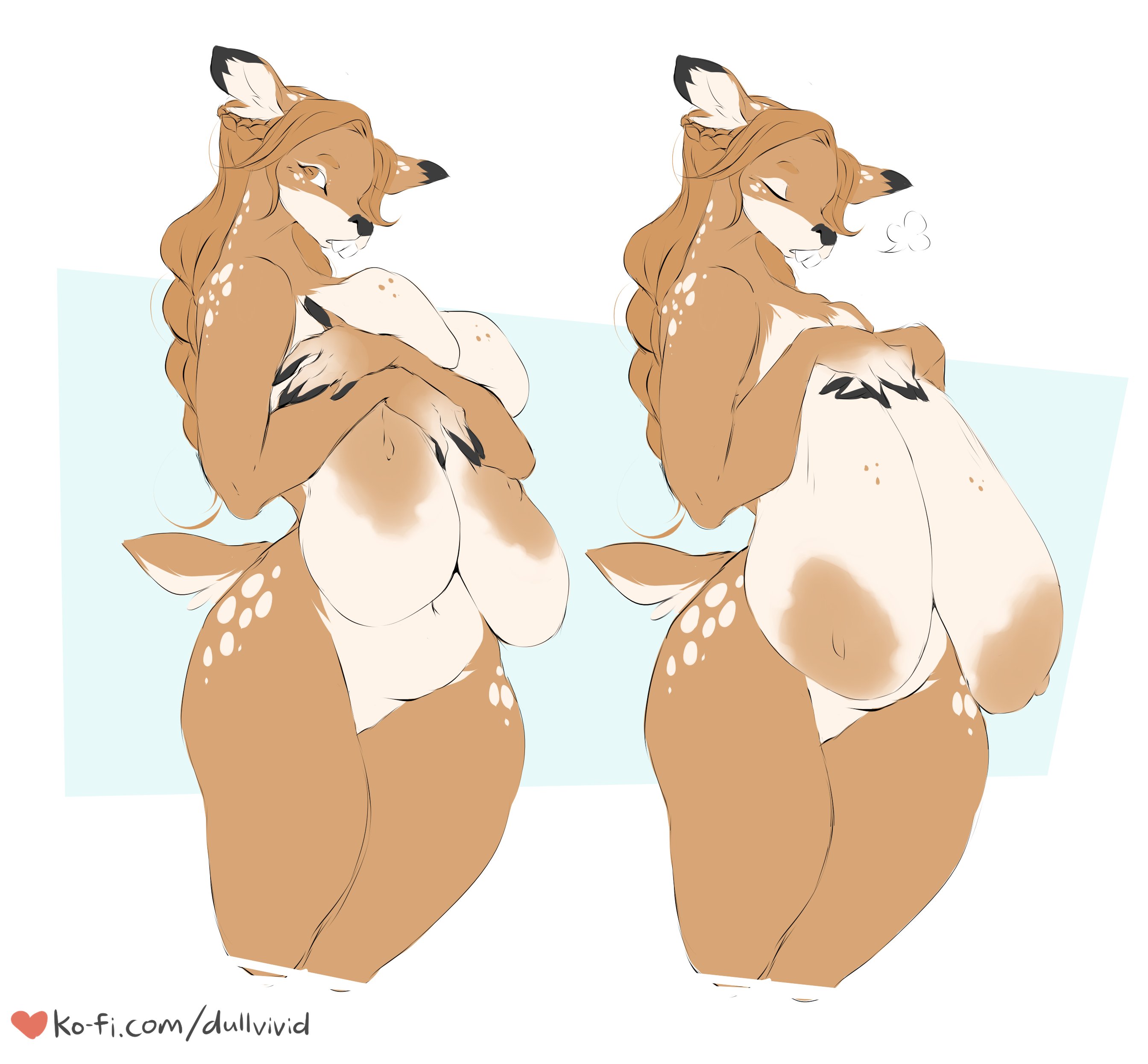 areolar melanosis, big breasts, breasts, cleavage, dullvivid, female, fiona fawnbags (dullvivid), furry, huge breasts, hyper breasts, nipples, tagme, thick thighs, wide hips