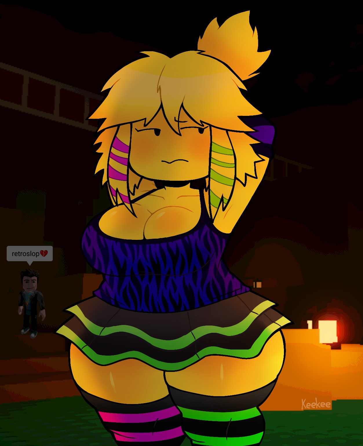 1girls, 2025, 2d, big breasts, cleavage, forsaken (roblox), genderswap, keekeelol3, noob, noob (forsaken), roblox, roblox game, robloxian, scene noob, tagme, tank top, thick thighs, thighhighs, wide hips