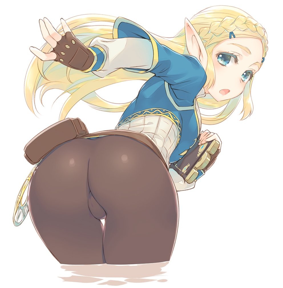ass, big ass, blonde hair, breath of the wild, cameltoe, female, long hair, looking at viewer, looking back, princess zelda, pussy, teenage female, teenager, the legend of zelda, thick thighs, thighhighs, thighs, zelda (breath of the wild)