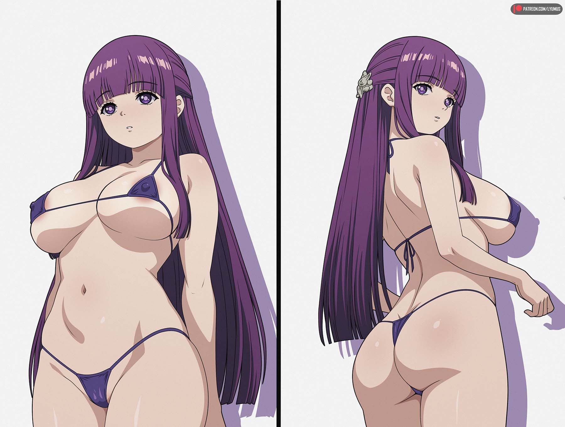 1girls, ass, bikini, fern (sousou no frieren), frieren beyond journey's end, human, human female, large breasts, lyumus, micro bikini, solo, sousou no frieren