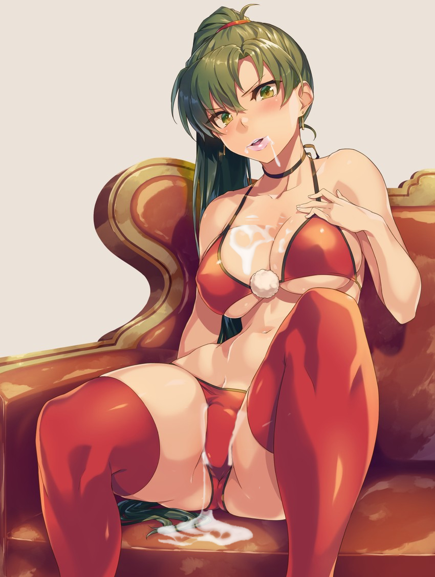 bikini christmas cum cum_in_mouth cum_in_pussy cum_inside cum_on_breasts cum_on_face edit fire_emblem fire_emblem:_the_blazing_blade green_hair large_breasts lingerie lyn_(fire_emblem) nintendo sajittari shinon_(tokage_shuryou) thighhighs