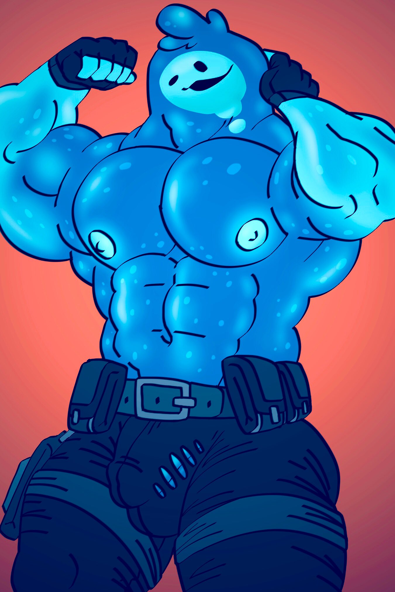 1boy, abs, anthro, balls, bulge, clothing, fortnite, gigathicc99, goo creature, male, male only, muscles, muscular, nipples, partially clothed, pecs, penis, ripped clothing, rippley (fortnite), slime, slurp (fortnite), smile, solo, tagme, video games