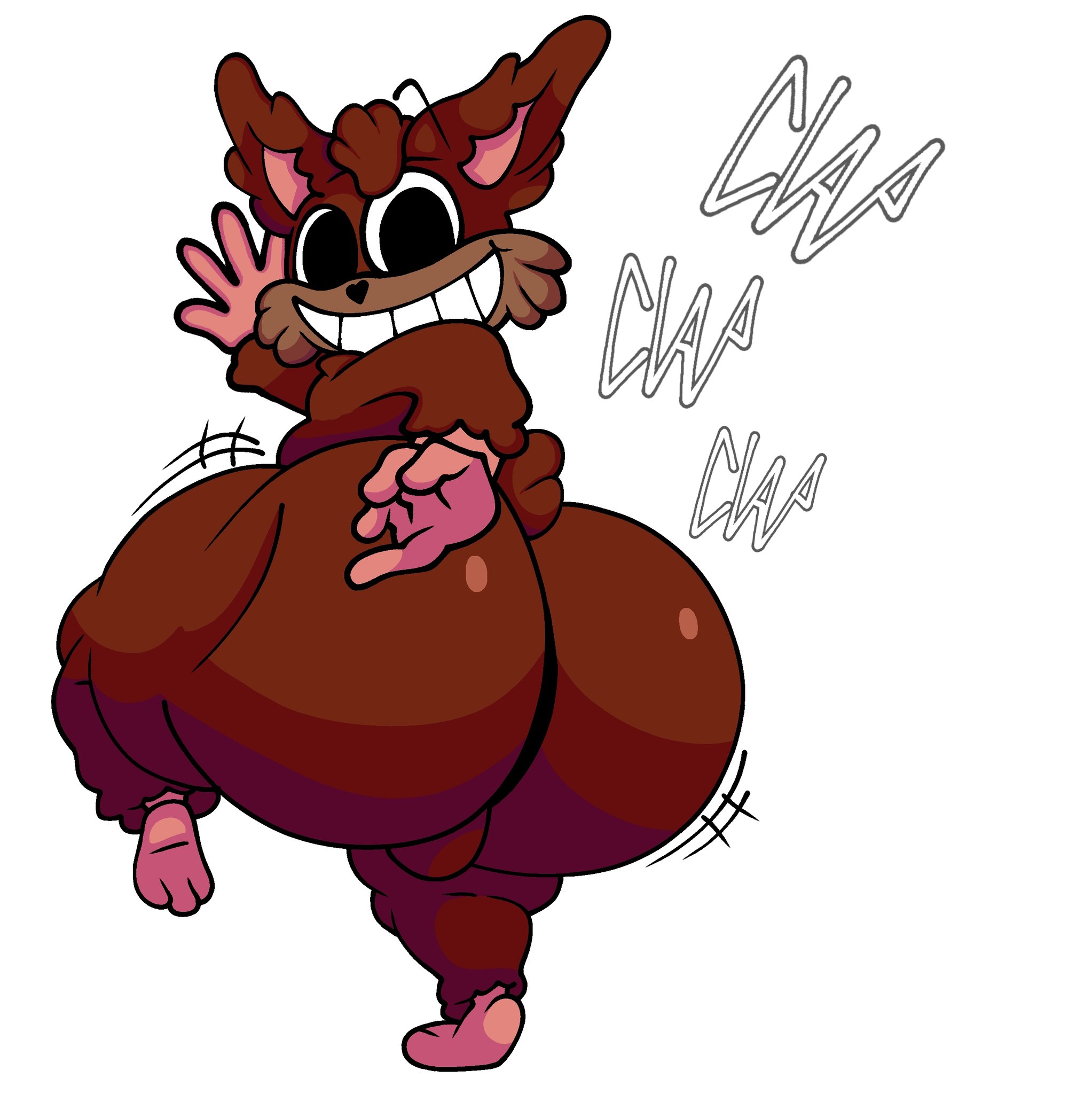 1boy, anthro, anthro only, ass, ass focus, balls, big ass, big butt, brown body, brown fur, butt, butt focus, ear, fluffy, fluffy ears, fluffy fur, fluffy tail, furry, furry male, furry only, gay, giblet, giblet (poppy playtime), hand on wall, leg lift, looking at viewer, looking back, lucaslora, male, male only, mob entertainment, mob games, poppy playtime, poppy playtime (chapter 5), shaking ass, shaking butt, small tail, smiling, smiling at viewer, tail, thick, thick ass, thick legs, thick thighs, twerking, white background