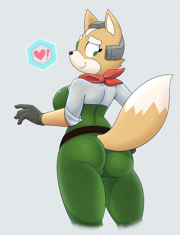 ! 1girls acstlu ass big_ass big_butt black_nose breasts butt clothed clothing cute cute_face female fox fox_mccloud fur furry furry_only green_eyes looking_back looking_down love nintendo rule_63 solo star_fox tight_clothing