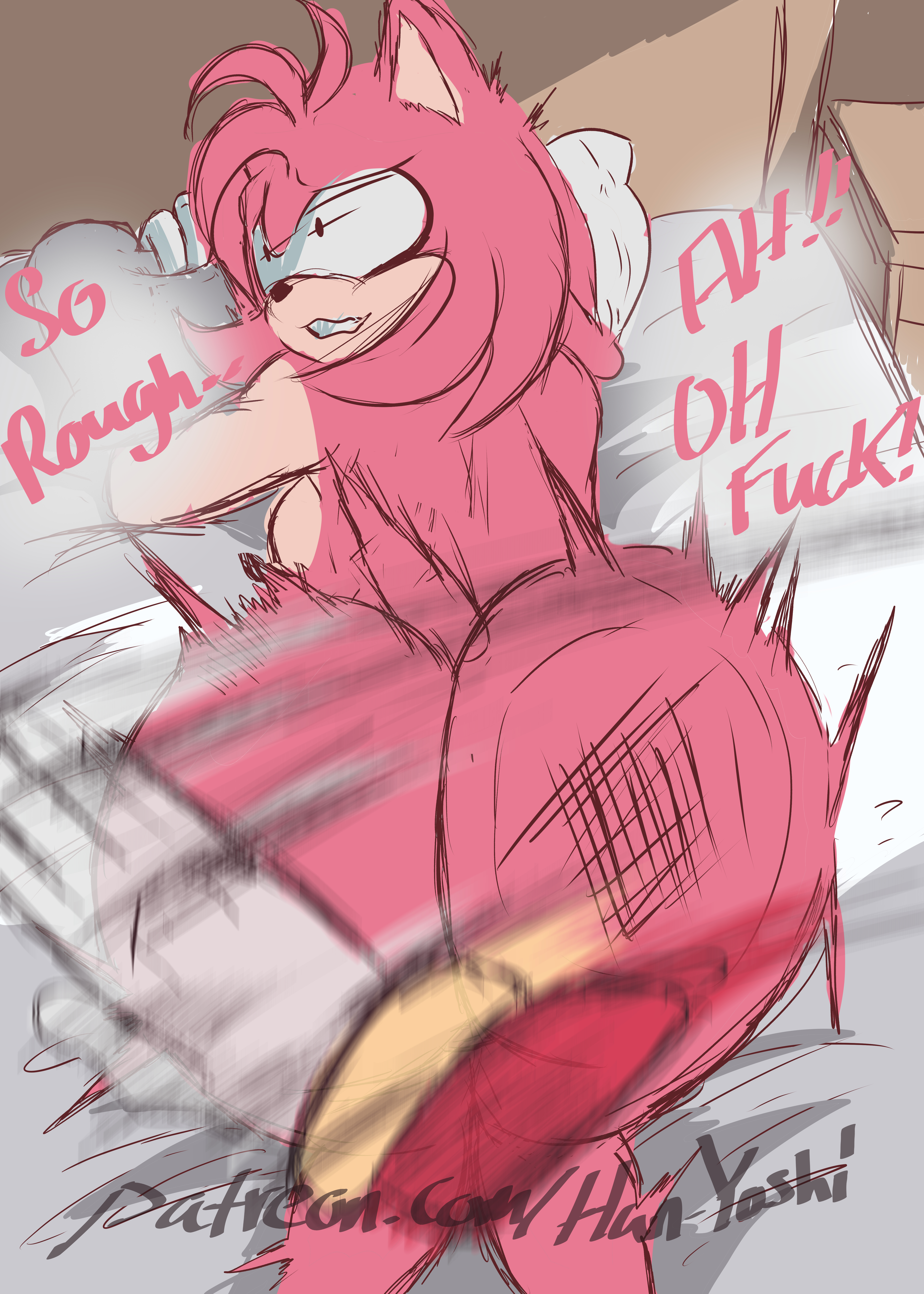 amy rose, ass, ass bigger than head, ass focus, ass up, ass visible through thighs, asshole, bed, bed sheet, bedroom, bedroom sex, colored, comic, curvy, curvy female, curvy figure, curvy hips, curvy thighs, doggy style, doggy style position, eyes open, eyes rolling back, full color, full-length portrait, fully naked, furry, furry ass, furry breasts, furry ears, furry female, furry male, furry only, furry tail, gloves, grabbing, grabbing sheets, hedgehog, hedgehog girl, patreon, patreon username, pink body, pink fur, pink hair, pink skin, sex, shadow, shadow the hedgehog, shocked, shocked expression, sketch, slap, slap (sound effect), slap mark, slapping ass, slapping butt, sonic (series), sonic the hedgehog (archie), sonic the hedgehog (comics), sonic the hedgehog (idw), sonic the hedgehog (series), straight, yoshihan