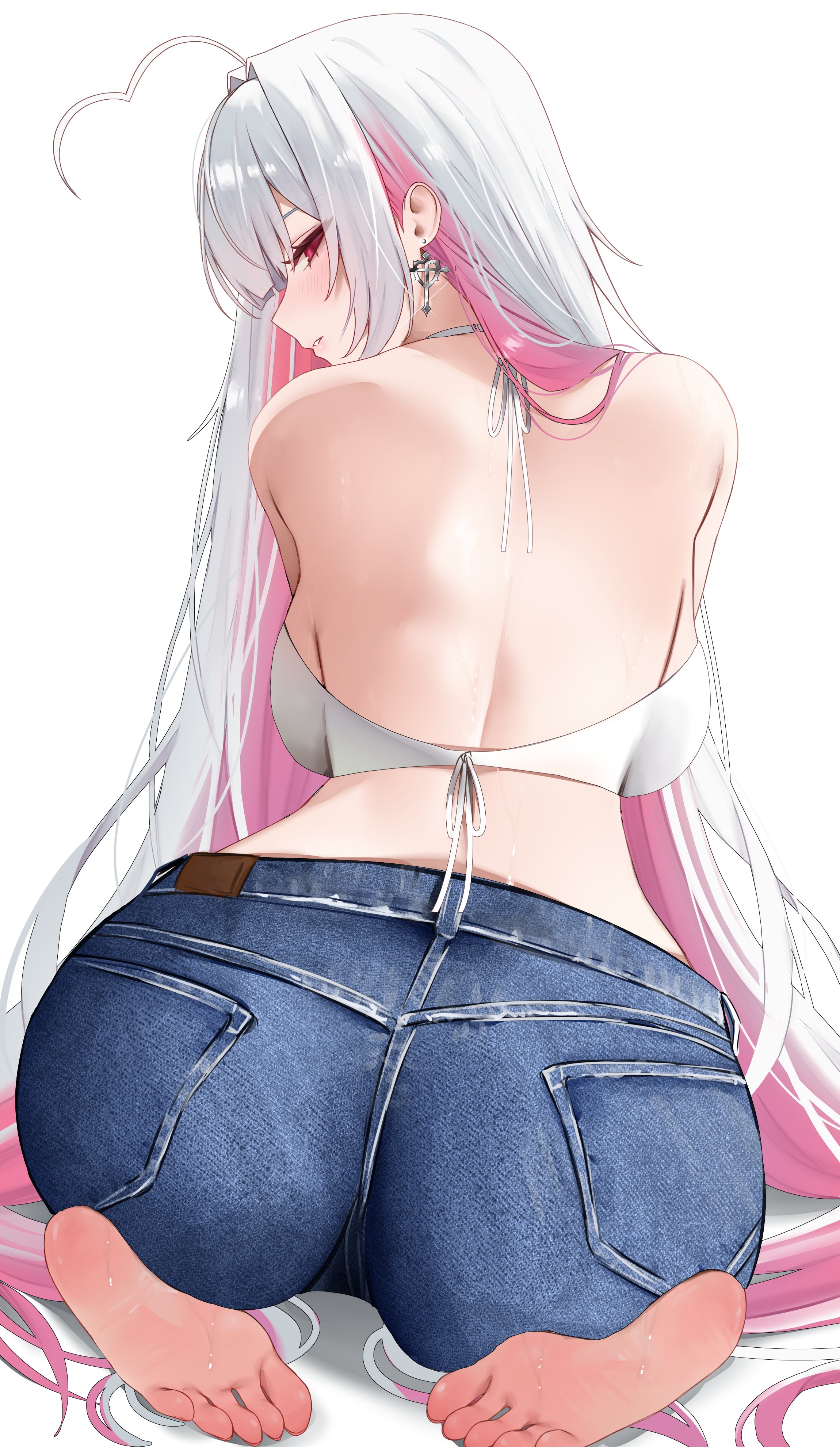 1girls, feet, gorgeous, hi res, looking back at viewer, pink soles, soles, vitaminechan, vivi (vitaminechan), white hair
