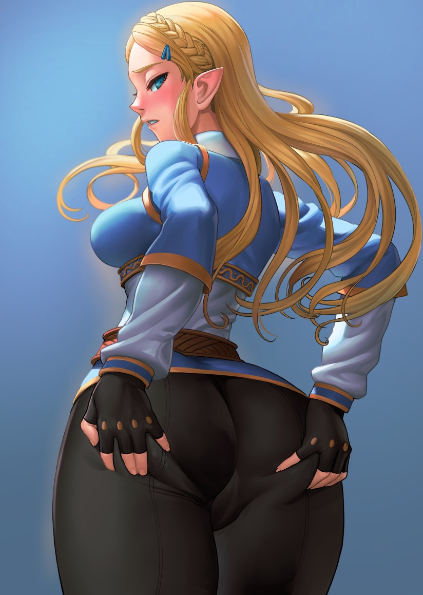 1girls, ass, big ass, blonde hair, breath of the wild, female, long hair, princess zelda, solo, the legend of zelda, thighhighs, thighs, zelda (breath of the wild)
