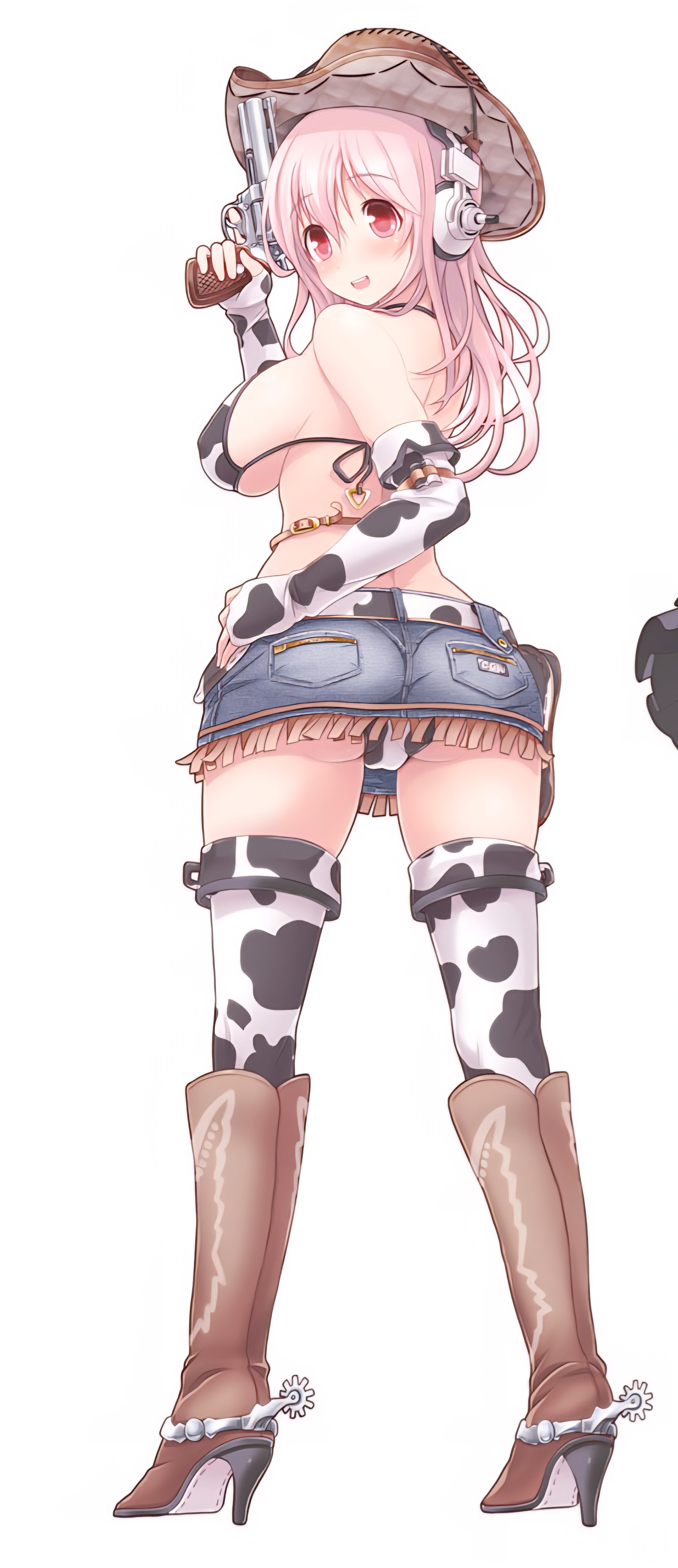 1girls, female, female focus, female only, head phones, headphones, large breasts, long hair, pink hair, red eyes, super sonico, tagme, tsuji santa