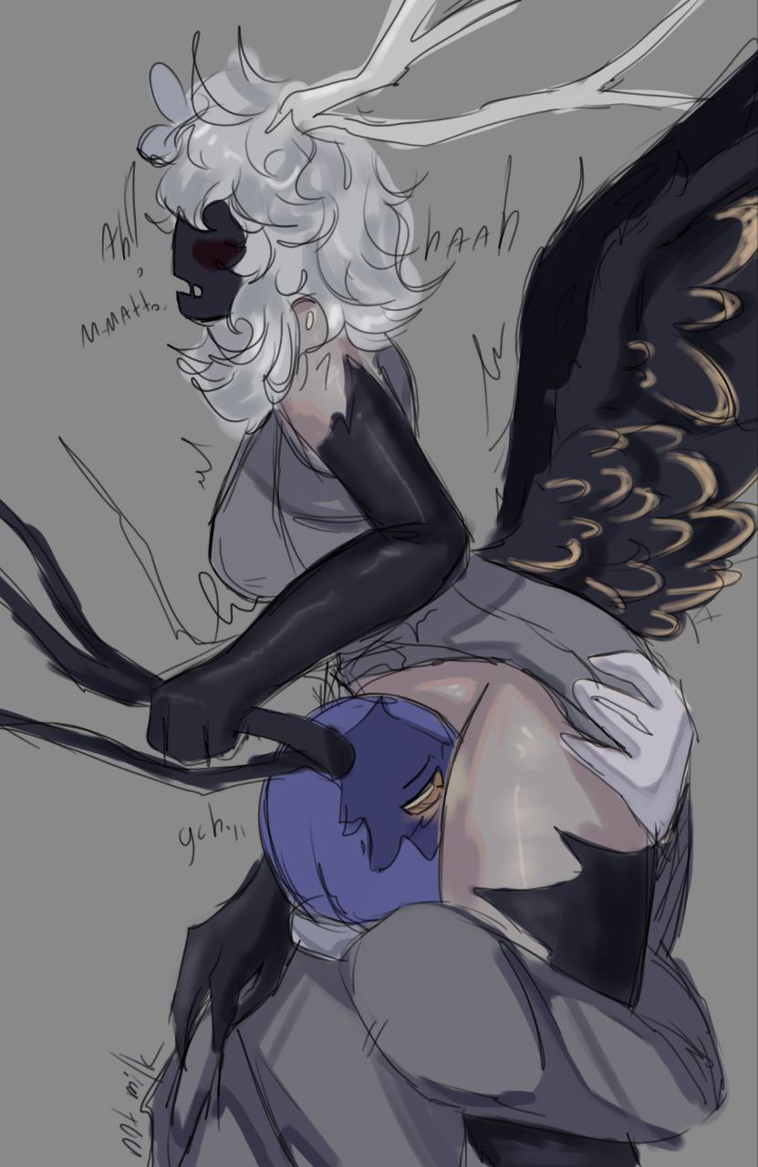 1boy, 1girls, breasts, clothing, colored sketch, cunnilingus, dusekkar (forsaken), explicit, forsaken (roblox), moaning, ne moloko, oc, ocxcanon, oral, original character, partially clothed, roblox, roblox game, robloxian, self upload, side view, sideboob, sketch, tagme, thighs, uni (ne moloko)