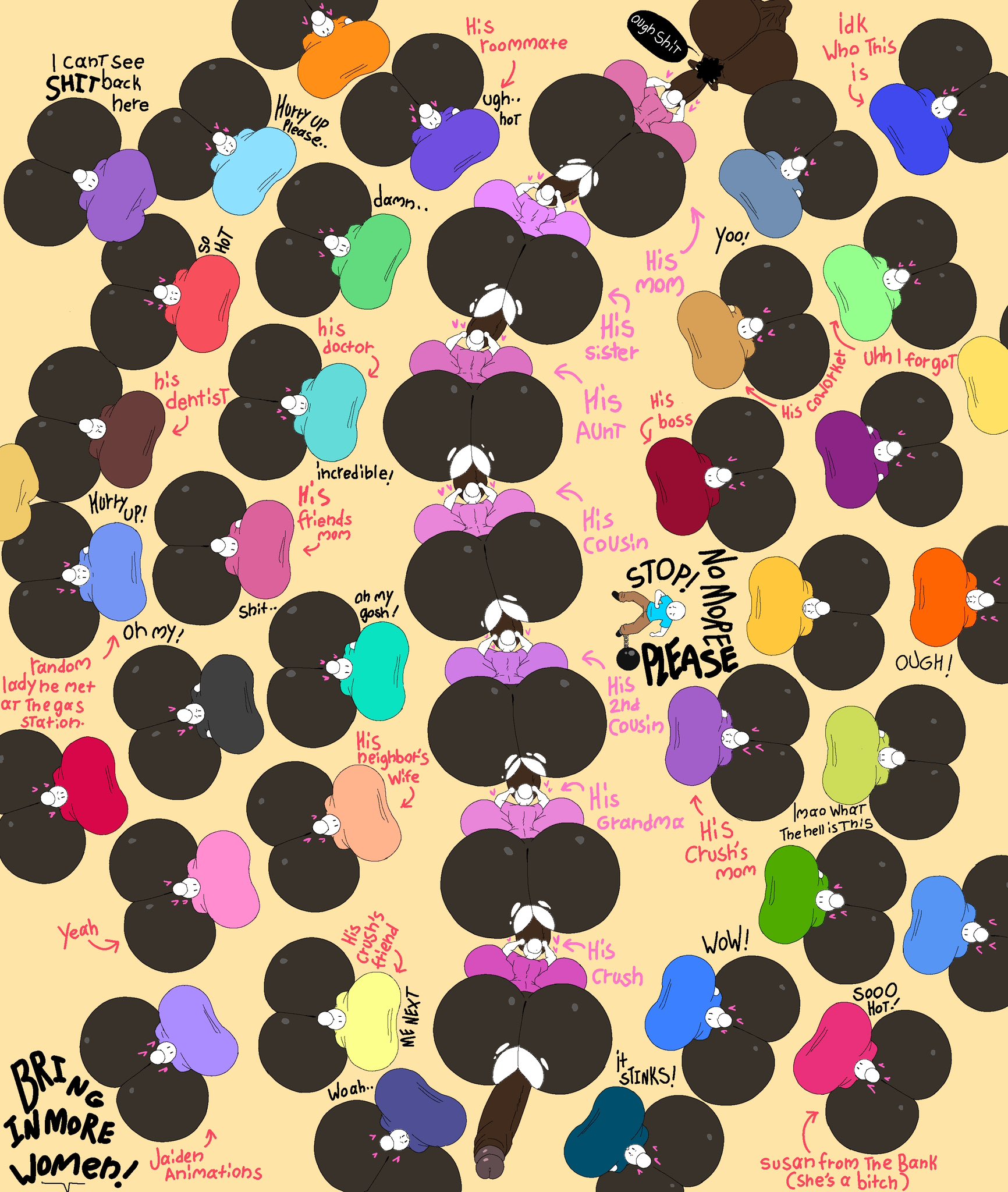 1boy, 2boys, 6+girls, all the way through, all the way through thrice, all the way through twice, anal, blowjob, centipede humanoid, cucking, cuckold, cuckolding, dark-skinned male, dialogue, extremely long penis, human centipede, hyper, hyper ass, hyper balls, hyper breasts, hyper penis, jaiden, jaiden animations, jaiden dittfach, long penis, many girls, married woman (varix), meme, mother, mother and son, motherly cuckold, multiple penetration, netorare, ntr, penetration, penis, sex, text, through clothes, through clothing, varix
