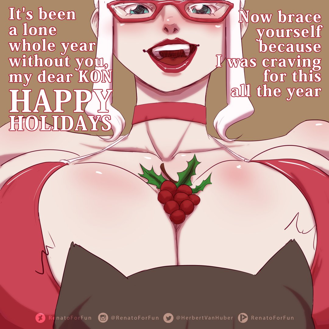 1girls big_breasts blue_eyes christmas comic dark-skinned_male dark_skin english english_text female gilf glasses huge_breasts kon_(renatoforfun) light-skinned_female light_skin looking_at_viewer male male/female mature_female mrs._claus pale-skinned_female renatoforfun smaller_male taller_female white_hair