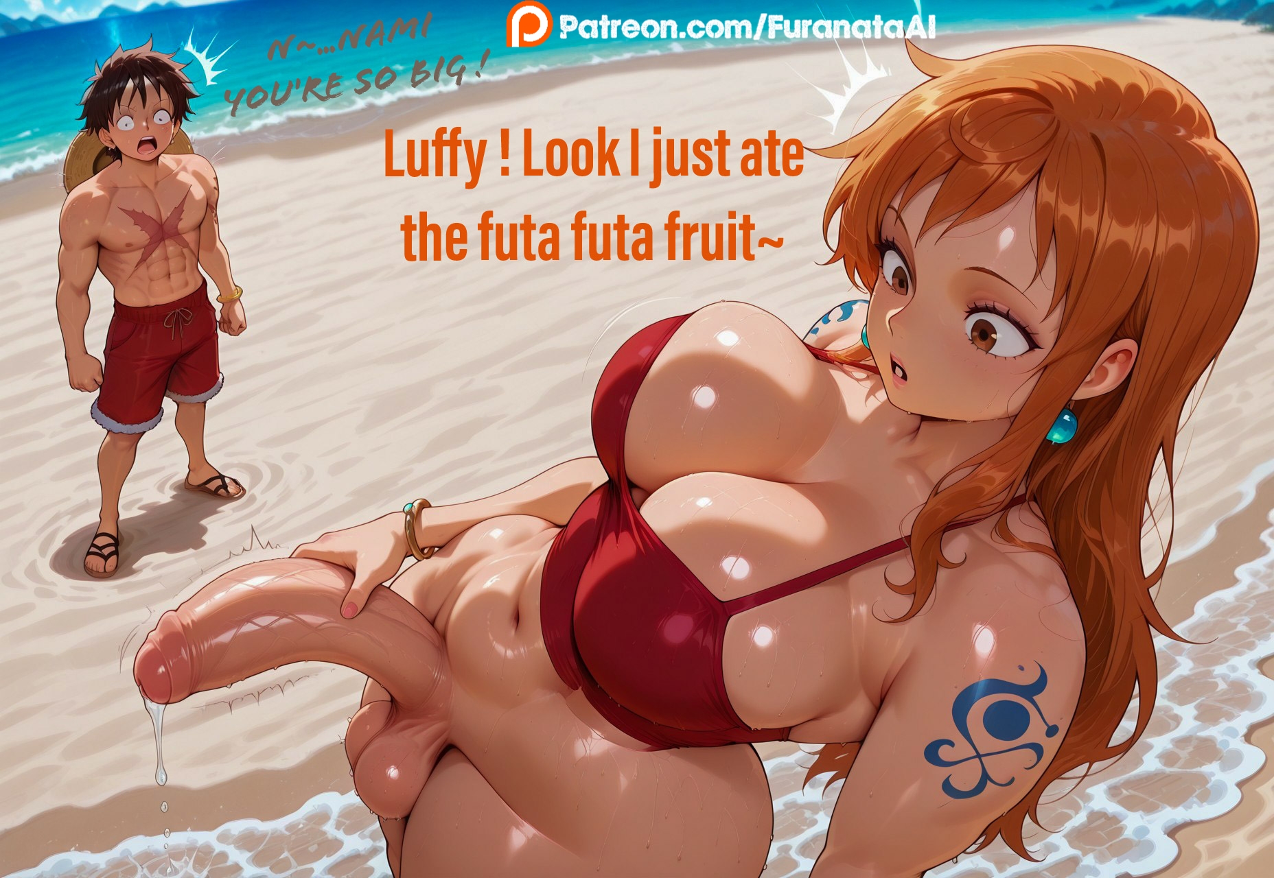 1futa, 2025, ai generated, ass, balls, big ass, big balls, big breasts, big butt, big penis, big thighs, breasts, caption, captioned, female, femdom, furanataai, futa focus, futa only, futadom, futanari, high heels, high quality, high resolution, highres, huge ass, huge balls, huge breast, huge cock, hung futa, intersex, looking at viewer, male, moaning, nami (one piece), one piece, orange eyes, orange hair, penis, pov, shocked, shocked expression, speaking, speech, speech bubble, speech bubbles, submissive, submissive male, taker pov, talking, talking to another, talking to partner, talking to viewer, tattoo, thick, thick ass, thick legs, thick penis, thick thighs