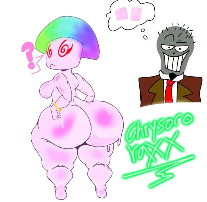 ass, ass focus, big ass, big butt, big thighs, chrysocome, chrysocoraxx (artist), female, hypno-shroom (pvz), mushroom, mushroom girl, mushroom humanoid, pink body, plants vs zombies, plants vs zombies 2: it's about time, plants vs. zombies, thick thighs, traced, zombie (pvz)