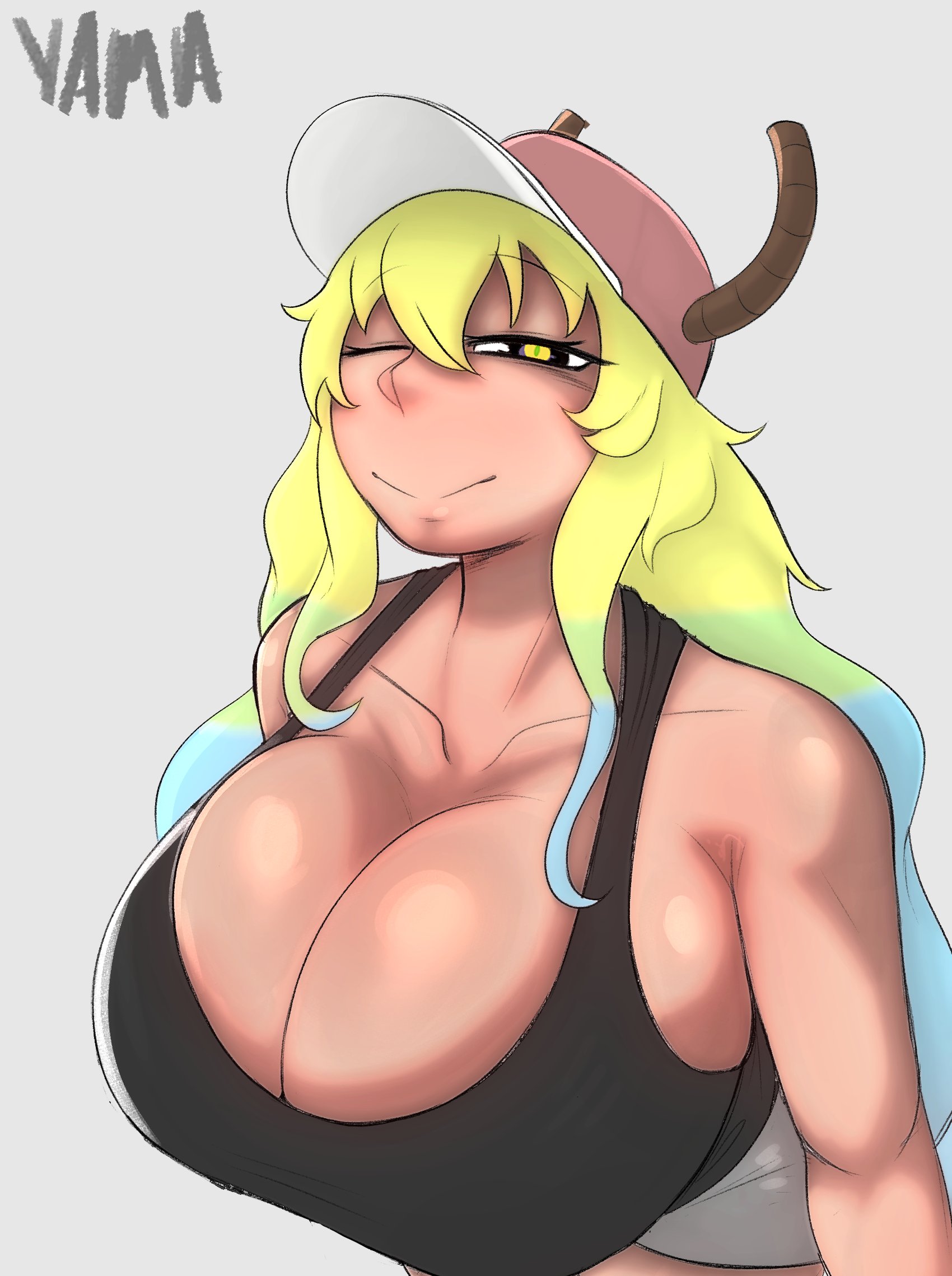 1girls, big breasts, black and white, blonde hair, breasts, dragon girl, female, kobayashi-san chi no maidragon, looking at viewer, miss kobayashi's dragon maid, quetzalcoatl (dragon maid), sketch, tagme, yamathegod, ziksuacolor