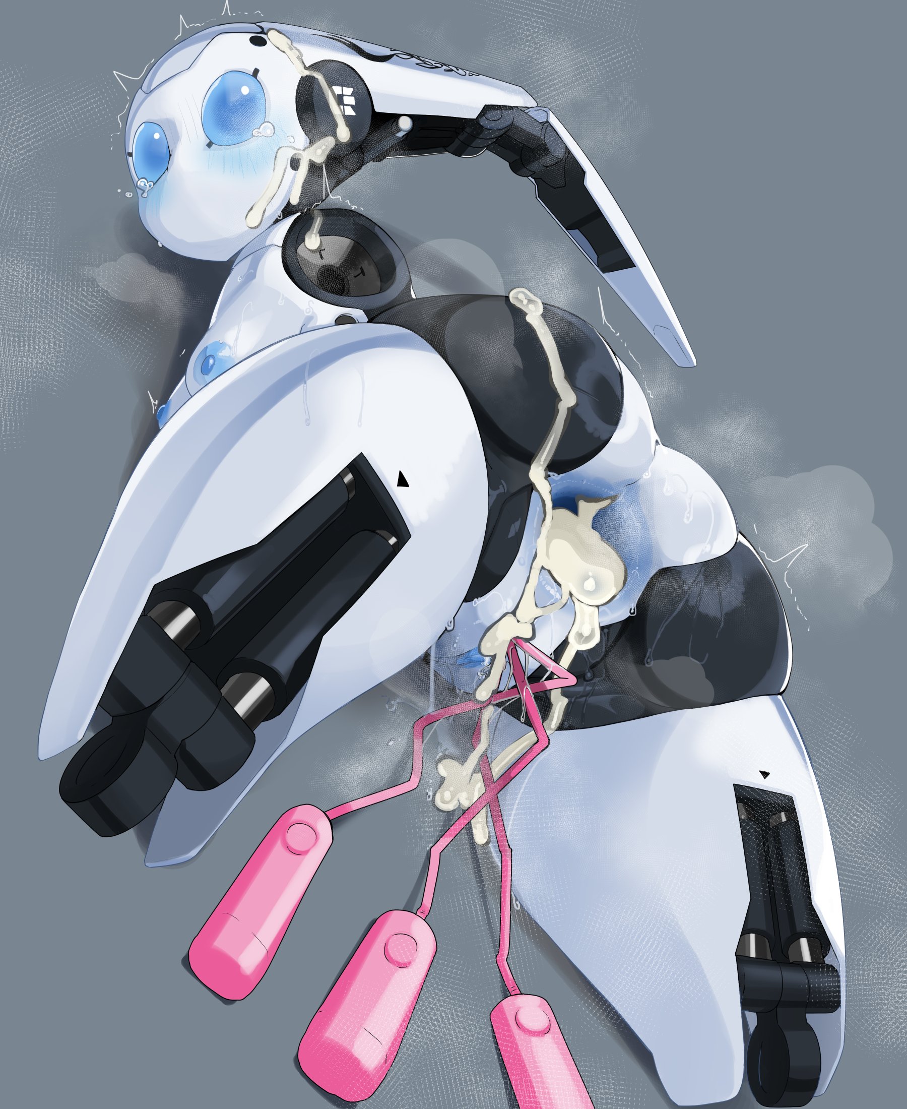 1girls, after anal, after sex, ass, big ass, blue eyes, blue nipples, blue pussy, breasts, cum, cum in ass, cum inside, cum on face, drossel von flugel, female, fireball (series), mdthetest, medium breasts, mouthless, nipples, pussy, quadruple amputee, robot, robot girl, robot humanoid, tears, thick thighs, vagina, vibrator