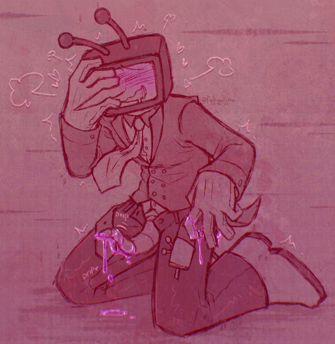 1boy, clothed, colored cum, cum, cum on hand, cum on penis, cum on self, cumming, deltarune, deltarune chapter 3, fallenlust, kneeling, male, non-human, non-human only, penis, purple cum, robot boy, robot penis, screen face, solo focus, solo male, tenna (deltarune), tentacle penis, trembling, tv head, unusual anatomy, unusual bodily fluids, unusual cum, unusual genitalia, unusual penis