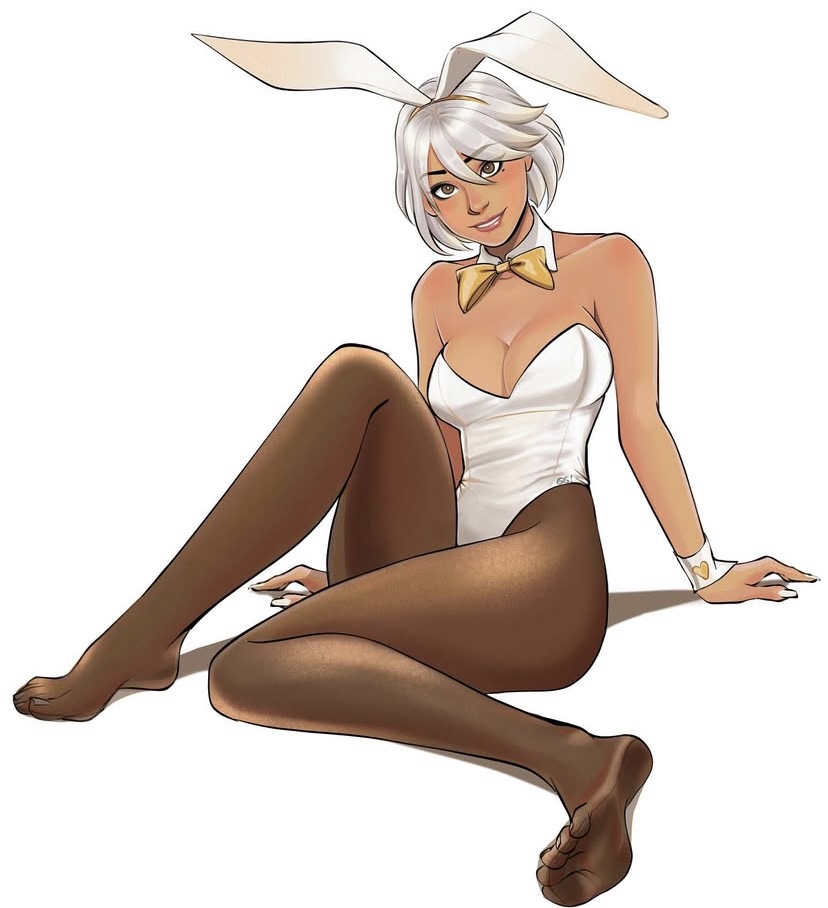aphrodite (fortnite), brown pantyhose, bunnysuit, feet, fortnite, gigis lab, legs, pantyhose, tagme, white hair