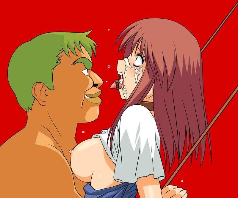 big_breasts bondage clothing cum cum_in_face green_hair kaleido_star long_hair male medium_breasts naegino_sora nude_male open_mouth purple_hair short_hair sideboob smiling straight tongue_out