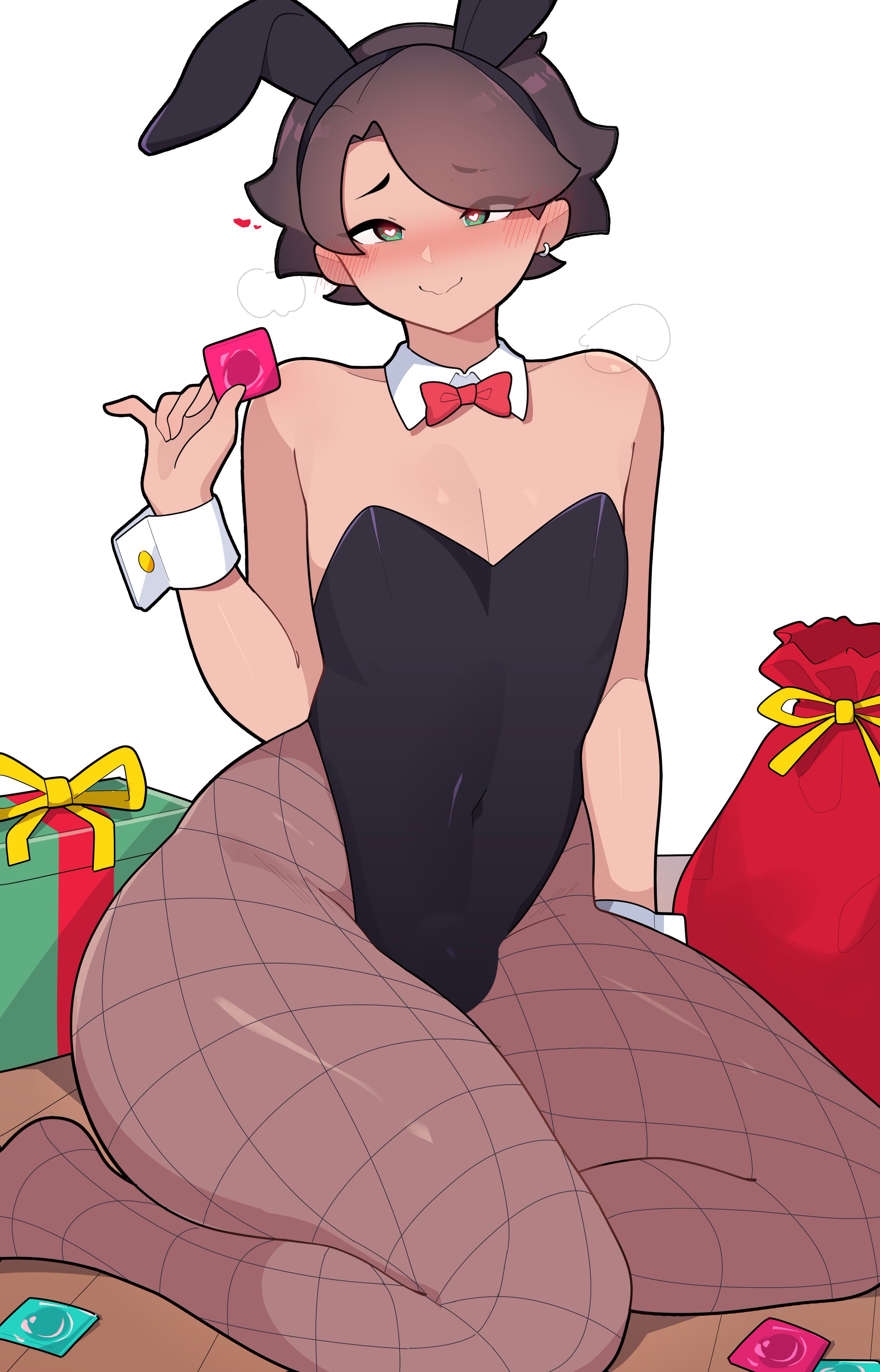 1boy, artist self-insert, artist sona, bunnysuit, condom, femboy, fishnet pantyhose, male, male only, pantyhose, roixy, roixy nsfw, tagme