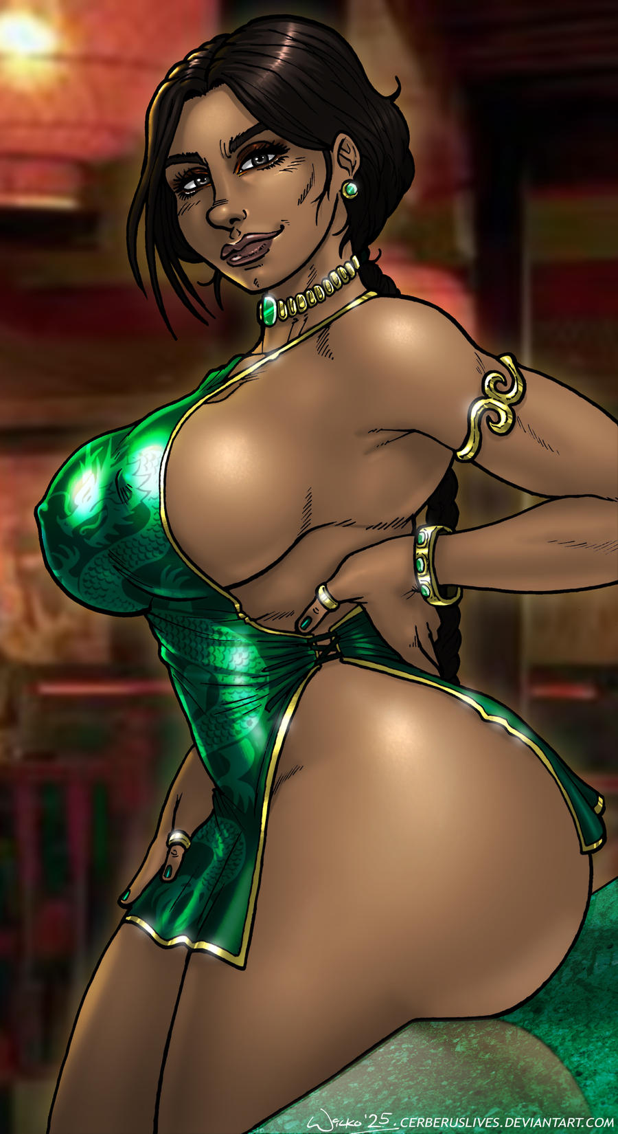 1girls, ass, big ass, big breasts, big thighs, breasts, bust, busty, cerberuslives, chest, curvaceous, curvy, curvy figure, dark skin, dark-skinned female, digital media (artwork), female, hips, hourglass figure, huge ass, huge breasts, huge thighs, jade (mortal kombat), large ass, large breasts, large thighs, legs, mature, mature female, midway, mortal kombat, netherrealm studios, slim waist, thick, thick hips, thick legs, thick thighs, thighs, voluptuous, waist, wide hips, wilko