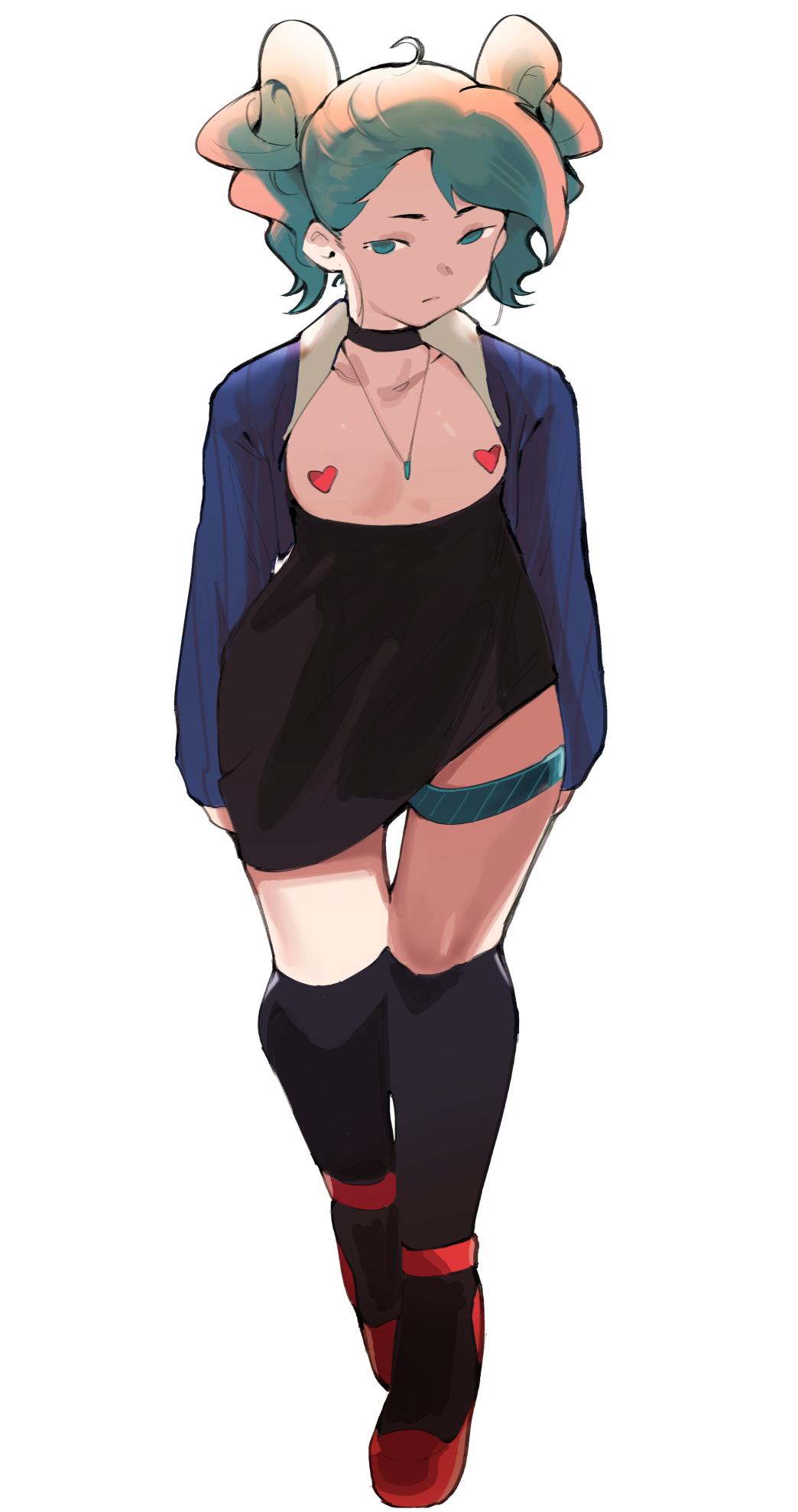 1boy, balls, blue eyes, bulge, choker, crossdressing, cum, fellatio, femboy, gay, high heels, male, necklace, painted nails, penis, red hair, red shoes, roropull, thighhighs