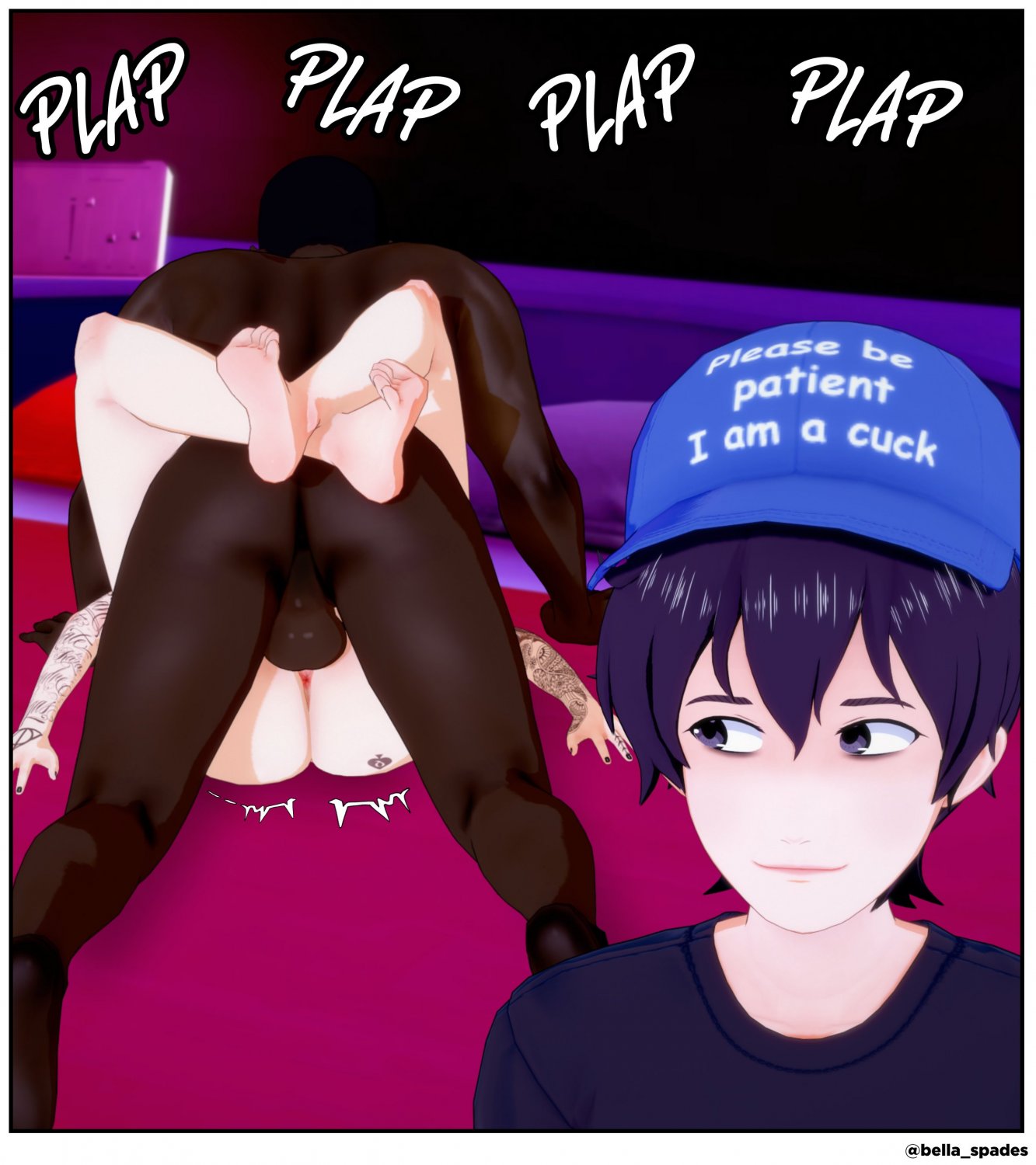 1girls, 2boys, bella smith (bella spades), bella spades, cuckold, cuckolding, female, interracial, leglock, male, qos, queen of spades, raceplay, tagme