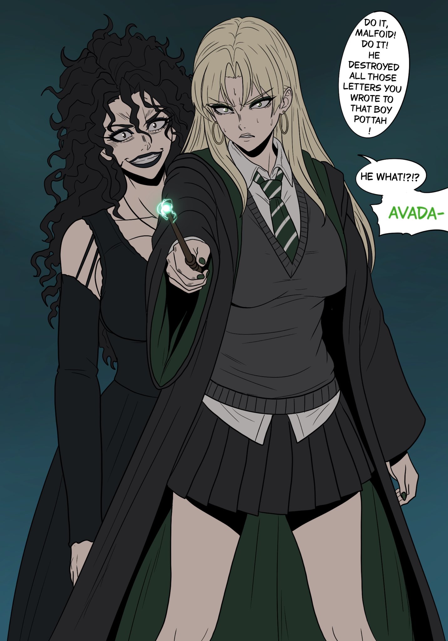 2girls, bellatrix lestrange, big ass, big breasts, big thighs, blonde female, blonde hair, blonde-haired female, breasts, curvaceous, curvy, curvy figure, digital media (artwork), draco malfoy, draco malfoy (redteneri), female, genderswap, genderswap (mtf), harry potter, hips, hourglass figure, huge ass, huge breasts, huge thighs, large ass, large breasts, large thighs, legs, light skin, light-skinned female, mature, mature female, ninja-8004, rule 63, slim waist, thick, thick hips, thick legs, thick thighs, thighs, voluptuous, waist, wide hips, witch, witch (harry potter), wizarding world