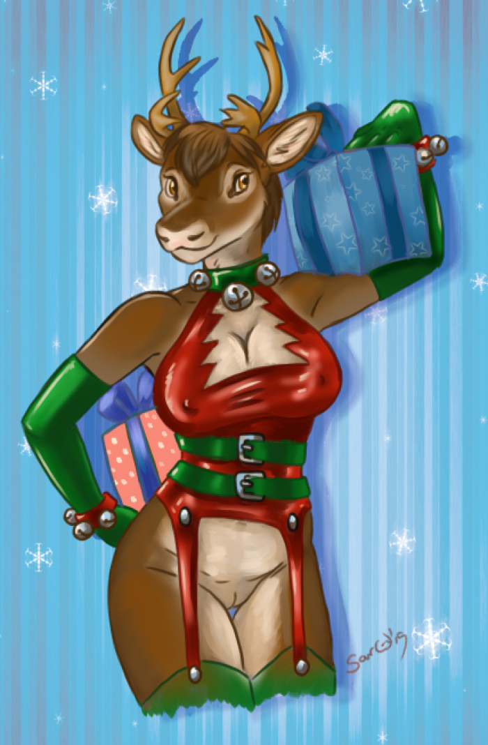 2019 breasts capreoline caribou_(artist) cervid christmas female holidays mammal pussy reindeer solo